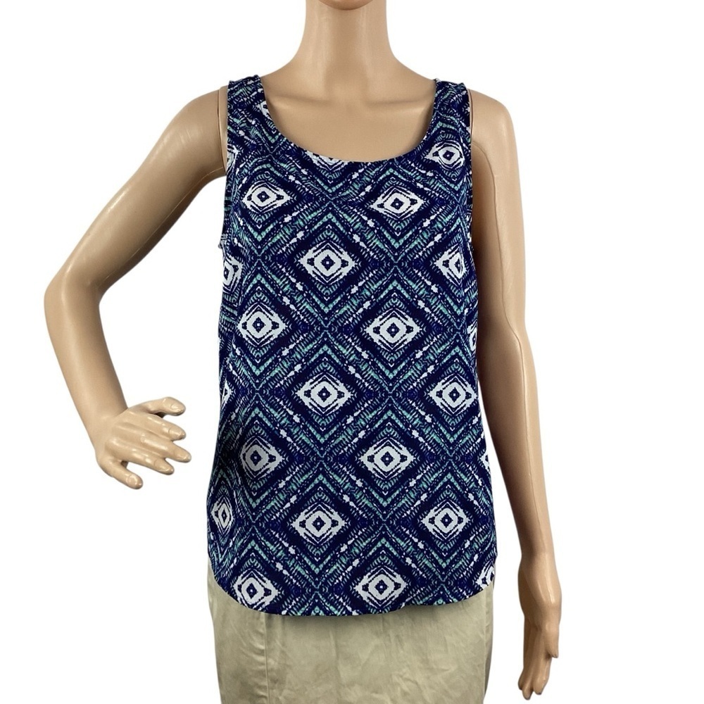 Olive & Oak Blue Geometric Print Sleeveless Blouse Size S